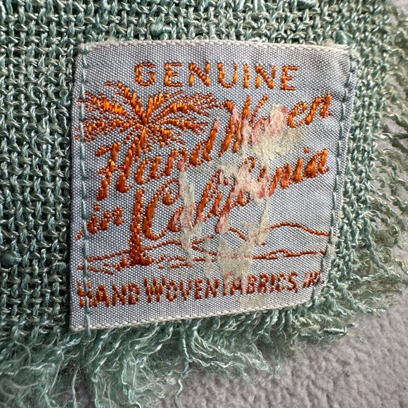 Vintage Handwoven California Plaid Throw Blanket Green & Yellow Woven MCM Knit - Picture 3 of 7